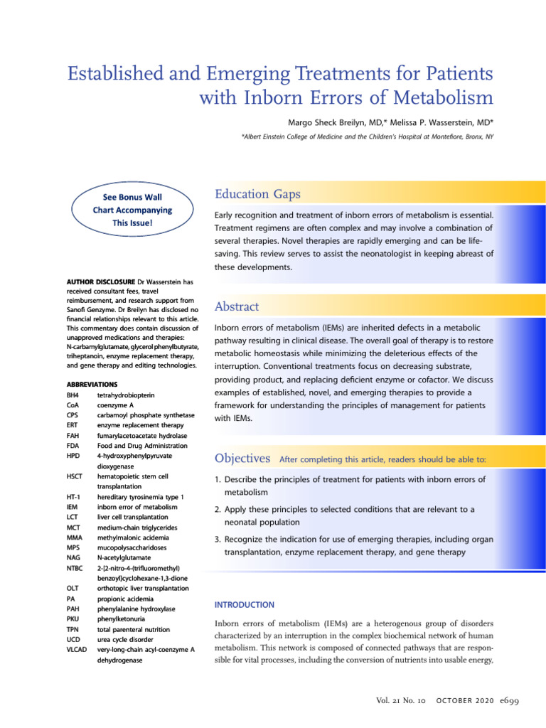 Inborn Errors of Metabolism Treatments | PDF | Tyrosine | Metabolism