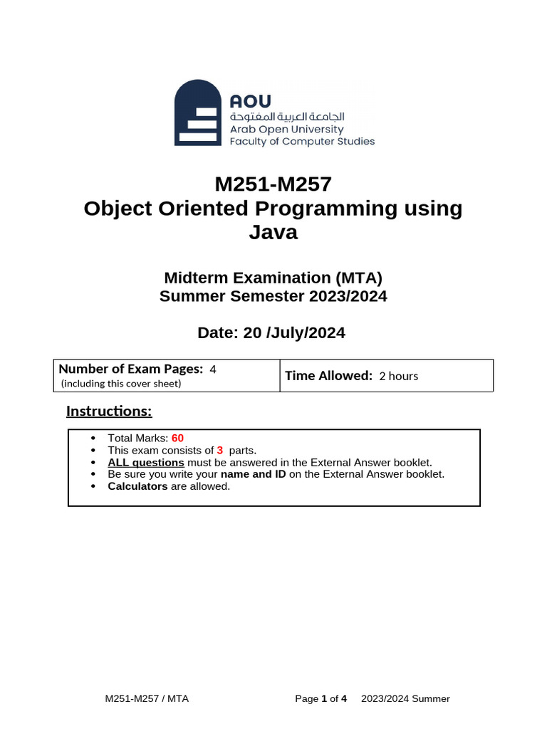 M251 M257 MTA Summer 23 24 | PDF | Method (Computer Programming ...