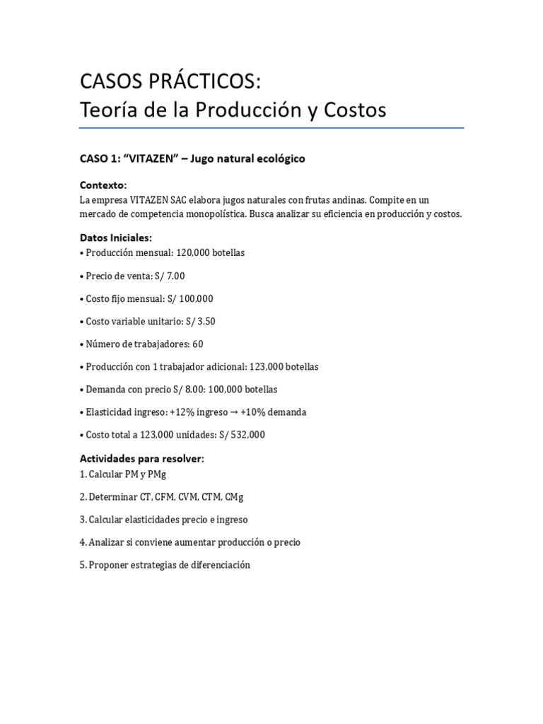 Análisis de Producción y Costos Empresariales | PDF | Precios ...