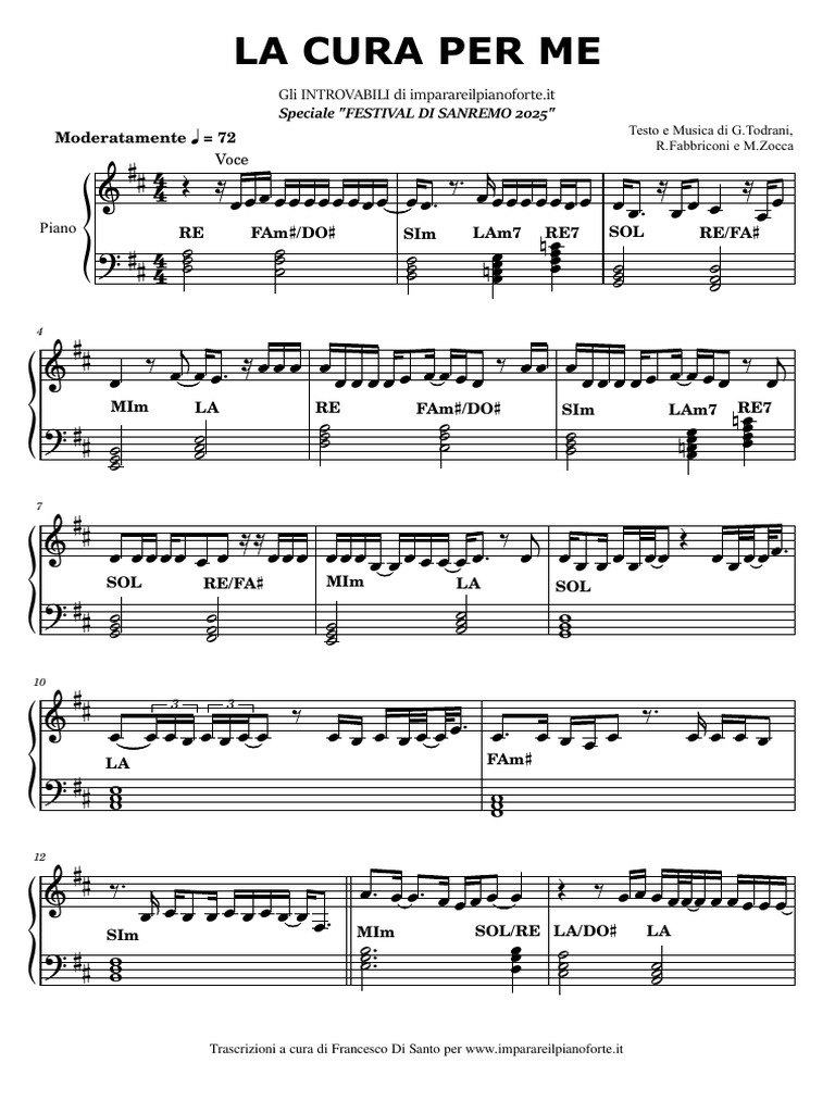 La Cura Per Me Di Giorgia Spartito Pianoforte Melodia E Accordi PDF