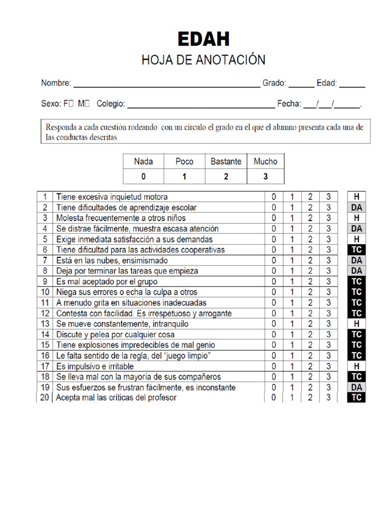 Hoja de Anotacion EDAH | PDF