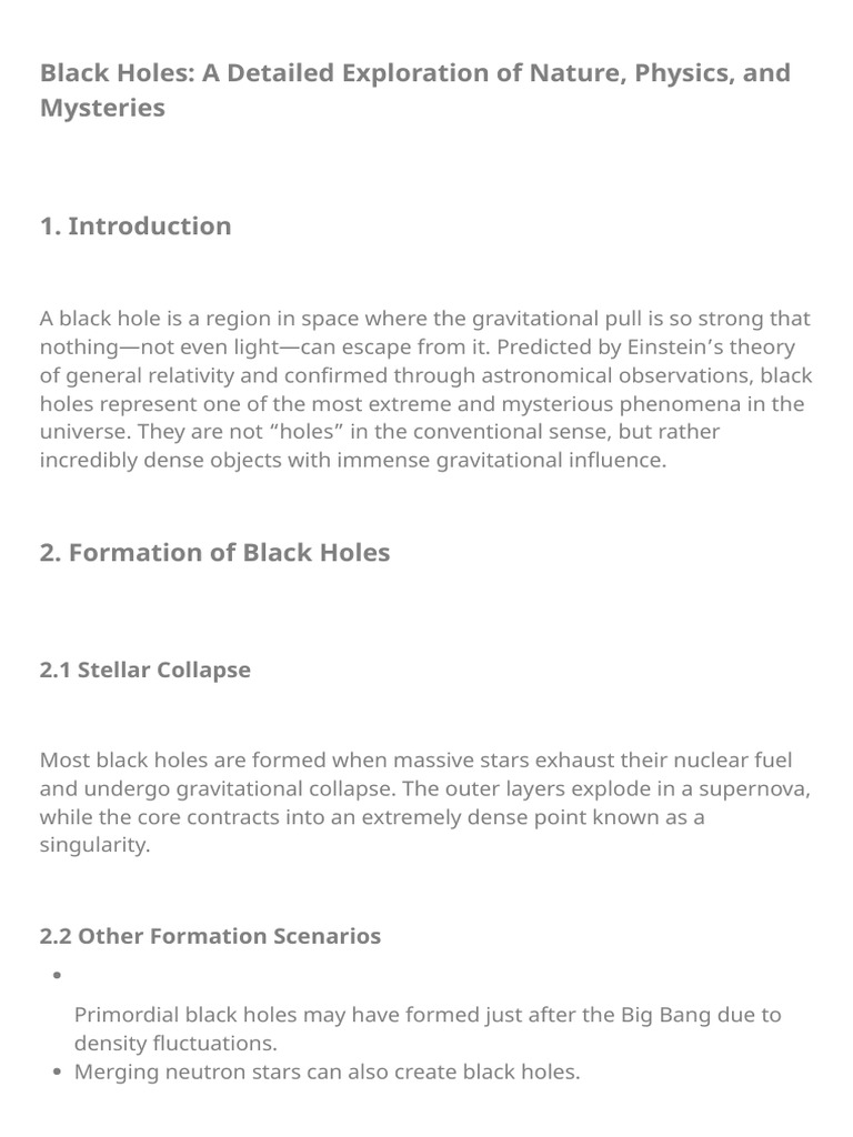Exploring Black Holes: Nature and Mysteries | PDF | Black Hole ...