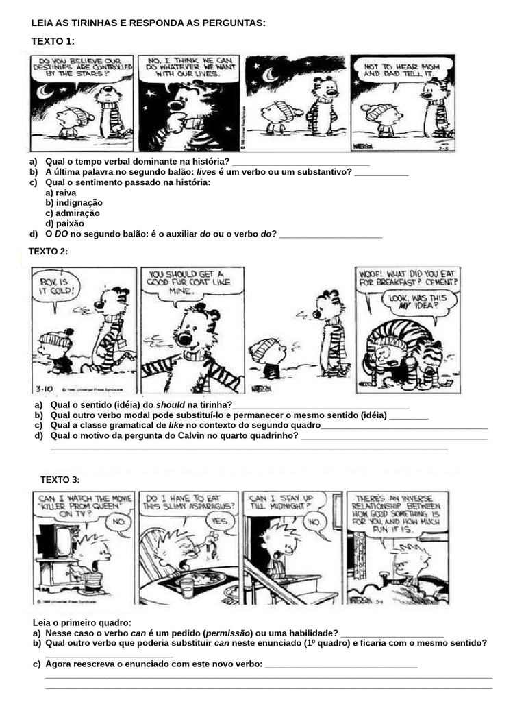 Respostas sobre Tirinhas e Verbos | PDF