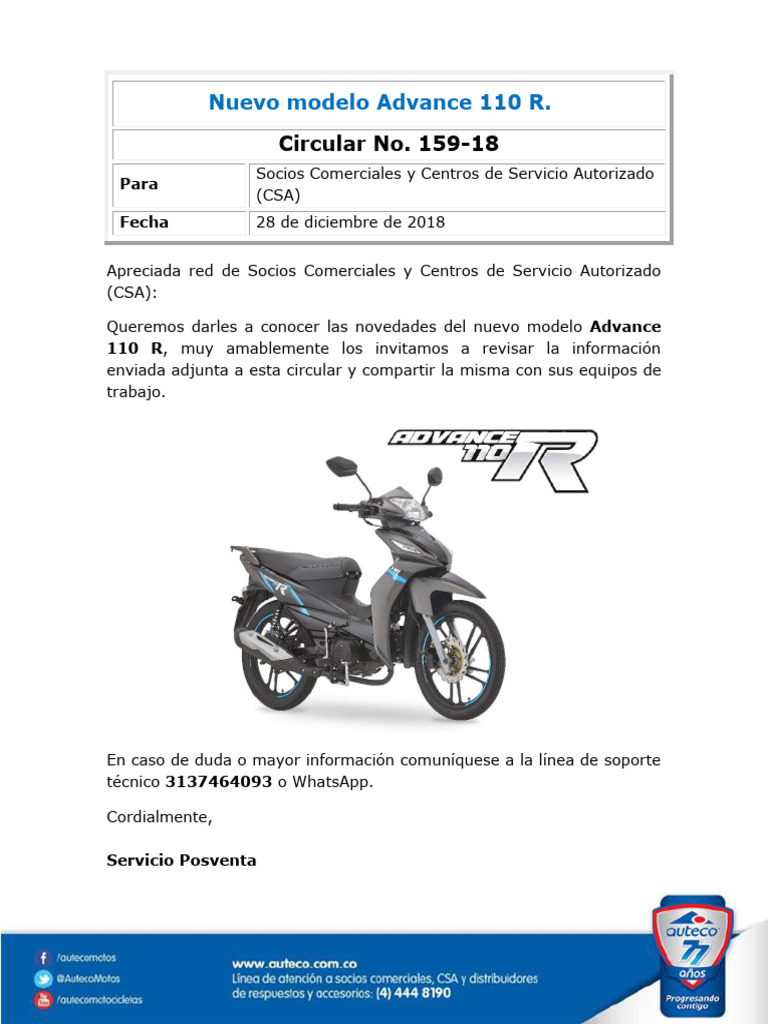 Novedades del modelo Advance 110 R | PDF