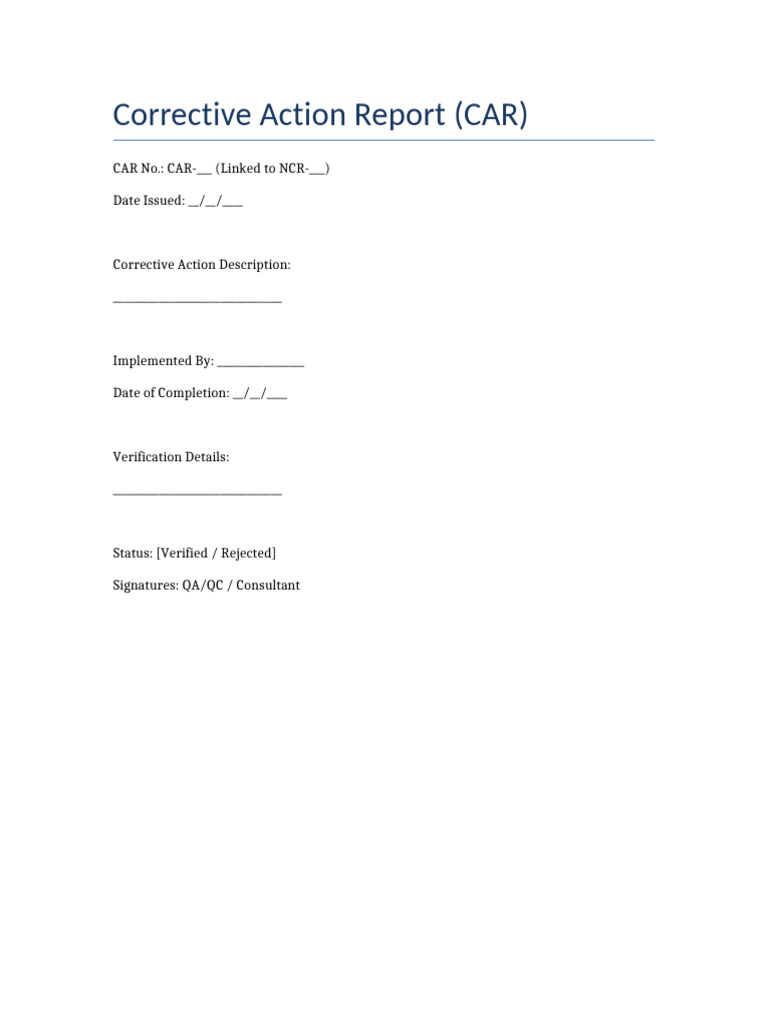 Corrective Action Report Template | PDF