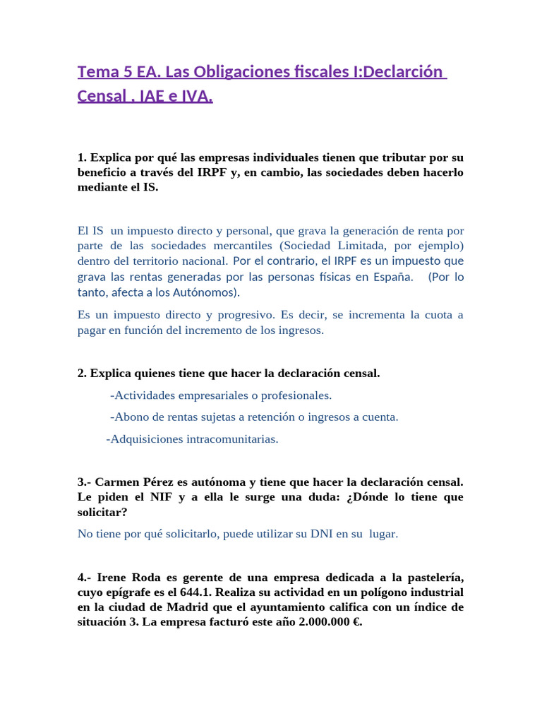 Obligaciones Fiscales: IRPF, IAE y IVA | PDF | Impuestos | Economias
