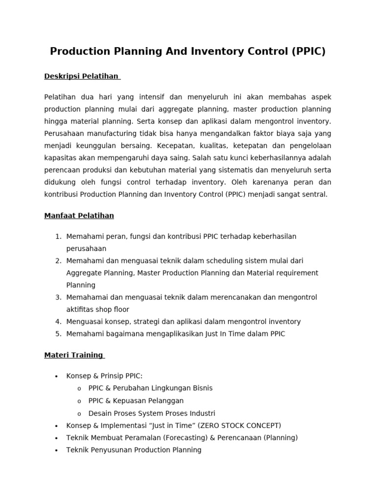 Pelatihan PPIC: Perencanaan dan Kontrol | PDF