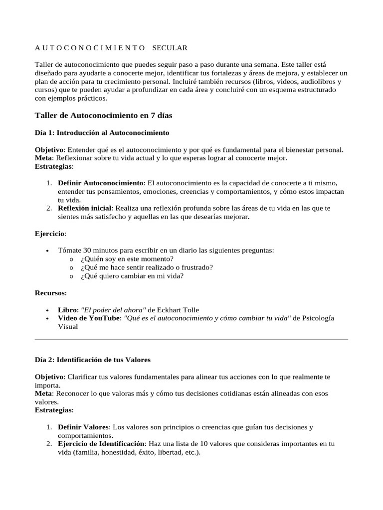 Taller de Autoconocimiento Personal | PDF | Autoestima | Las emociones