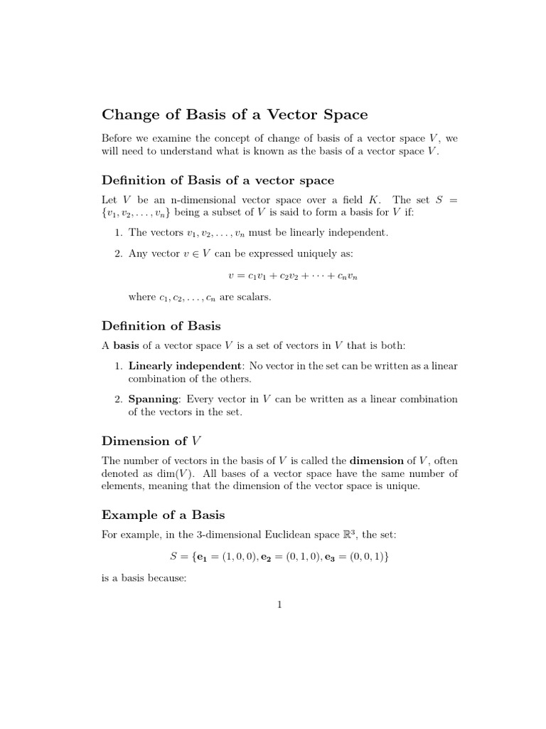 Change of Basis in Vector Spaces | PDF | Basis (Linear Algebra ...