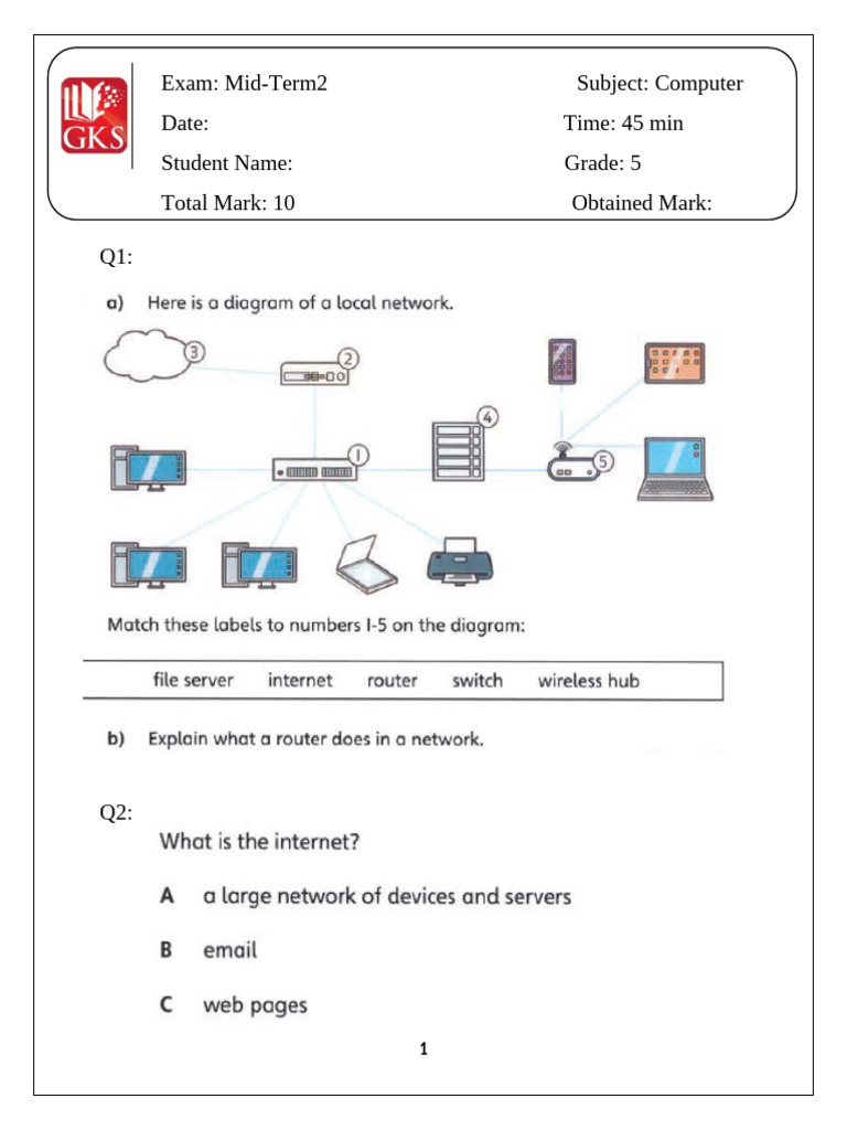 5th Grade Computer Mid-Term Exam | PDF