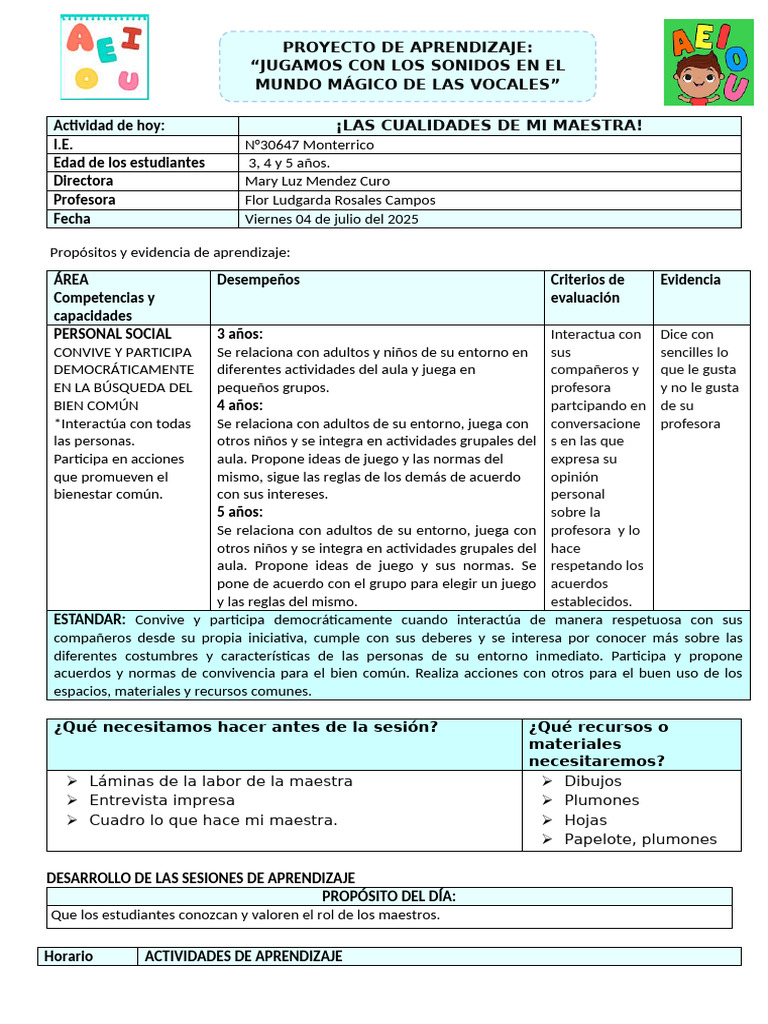 Viernes 04 de Julio Del 2025 | PDF | Salón de clases | Aprendizaje
