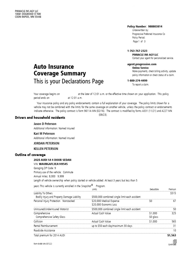 Vehicles Progressive Car Ins | PDF | Health Insurance Coverage In The ...