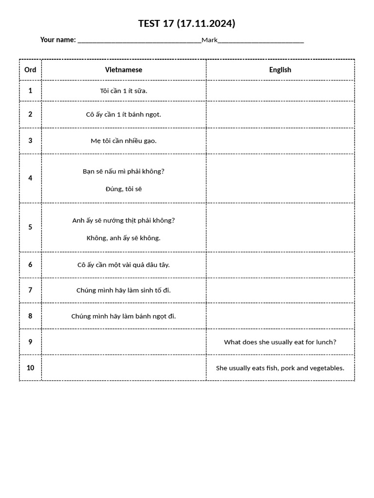 Test 17 Unit 6 - Food 3 | PDF