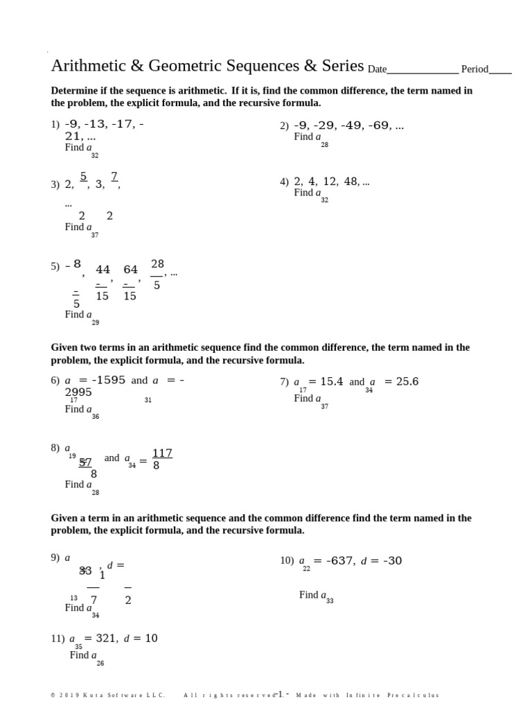Arithmetic & Geometric Sequences Practice | PDF | Arithmetic | Mathematics