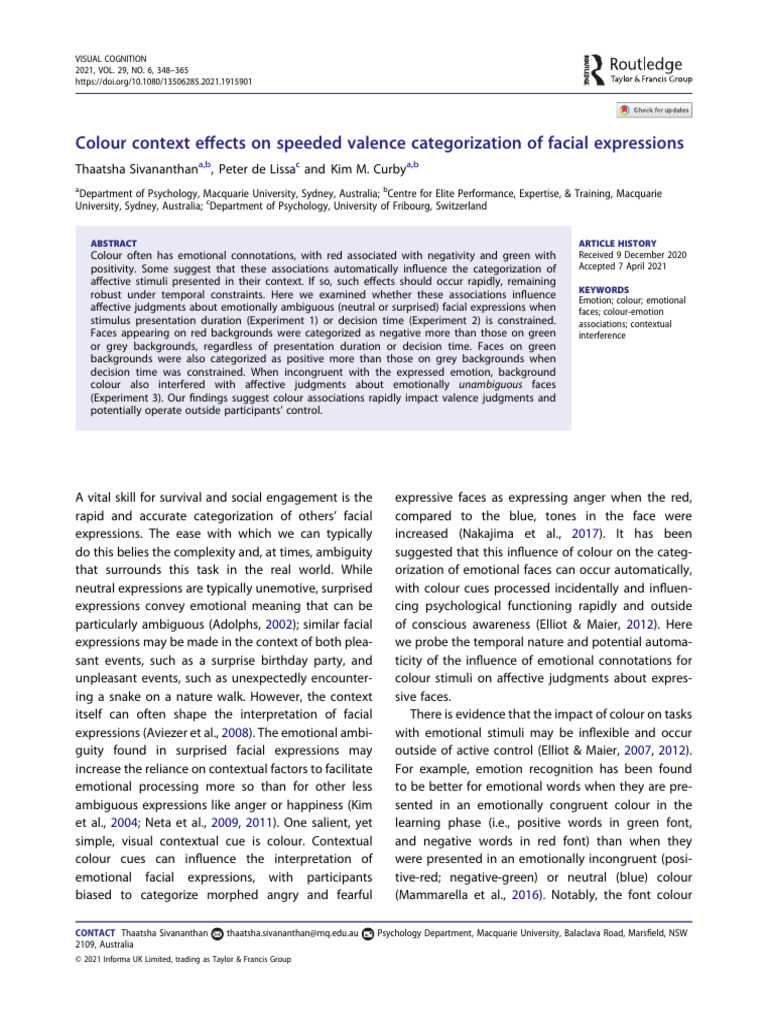 Colour Effects on Facial Emotion Judgments | PDF | Affect (Psychology ...