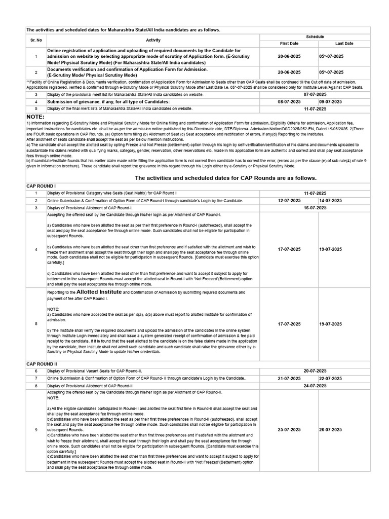 Direct Second Year Admission Dates 2025 | PDF