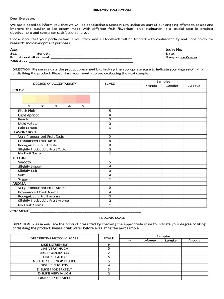 Ice Cream Sensory Evaluation Guide | PDF | Odor