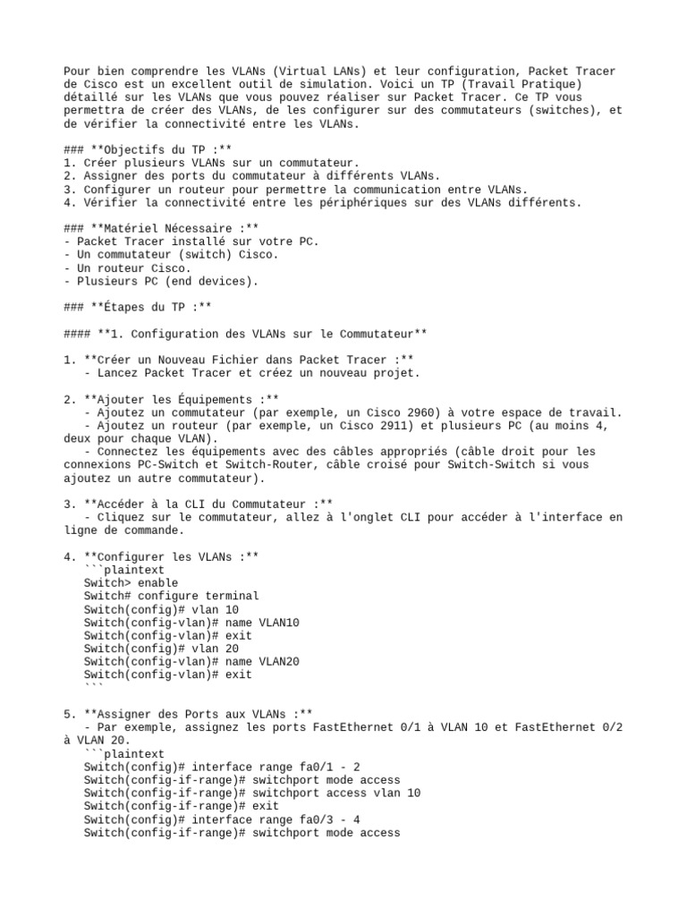 Configuration des VLANs avec Packet Tracer | PDF | Protocole de ...