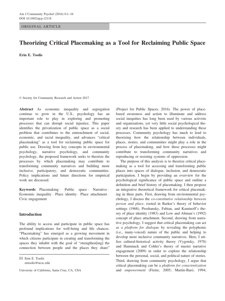 Critical Placemaking and Public Space | PDF | Empowerment | Social Capital