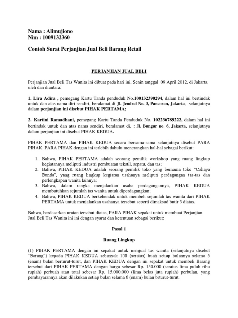 Contoh Surat Jual Pembayaran Barang