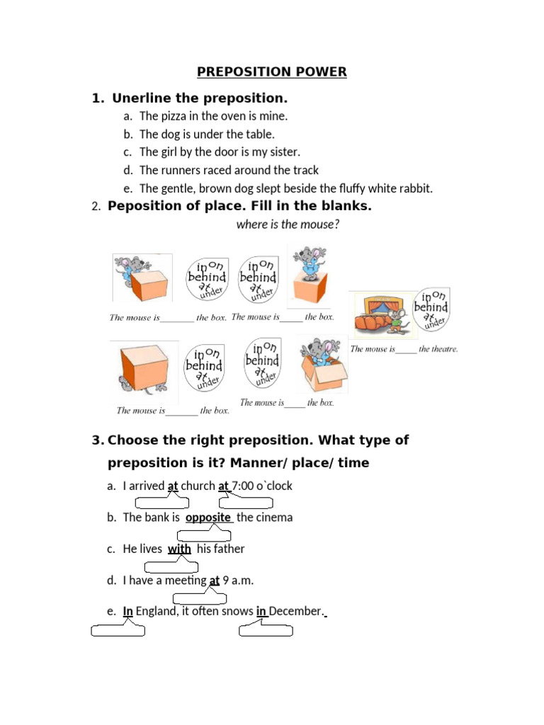 Prepositions Practice Worksheet | PDF
