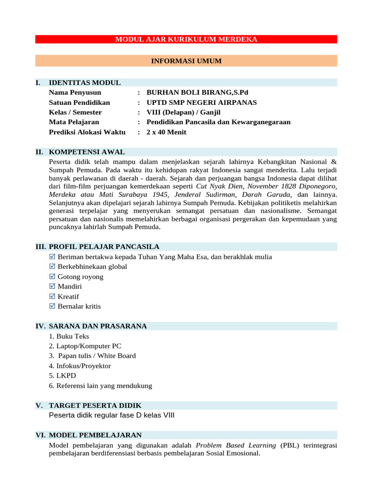 Modul Ajar - Burhan Boli Birang - 2574814054 | PDF