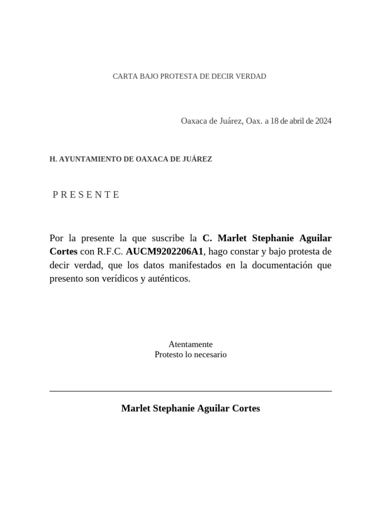 Carta Bajo Protesta | PDF