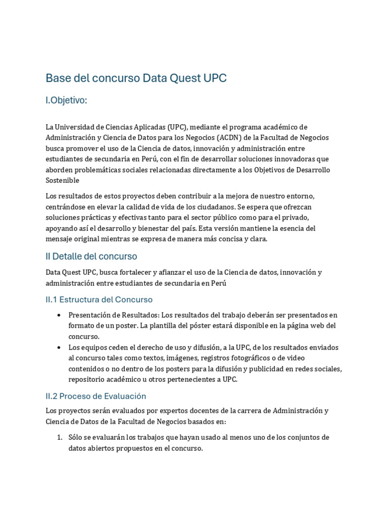 Concurso Data Quest UPC 2025 | PDF | Ciencia de datos | Gestión de datos