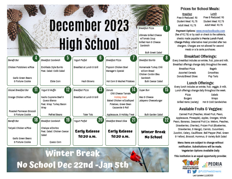 Final December HS Parent Menu 2023 | PDF | Lunch | Meal
