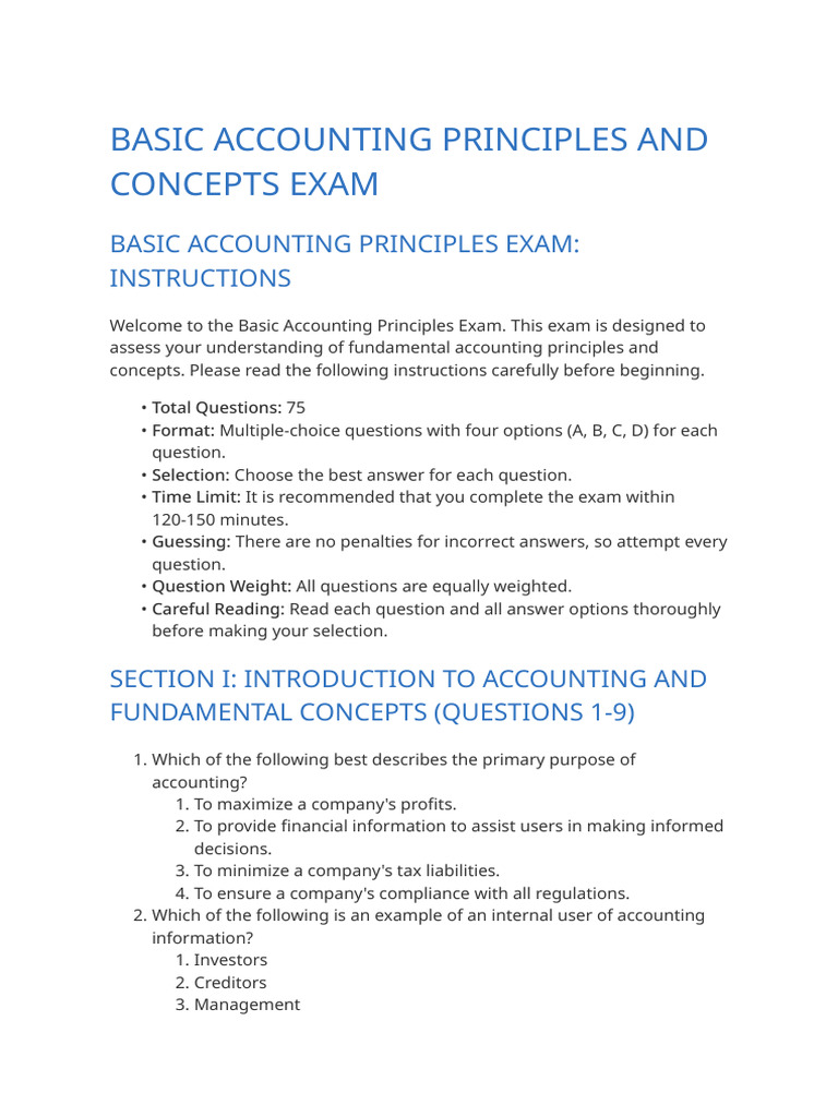 Basic Accounting Principles Exam Guide | PDF | Equity (Finance) | Revenue