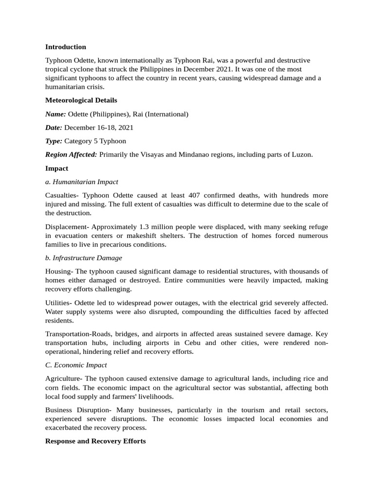 Typhoon Odette: Impact and Recovery in 2021 | PDF | Synoptic ...
