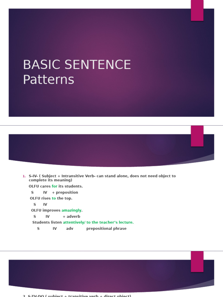 BASIC SENTENCE Patterns (BSA 1) | PDF