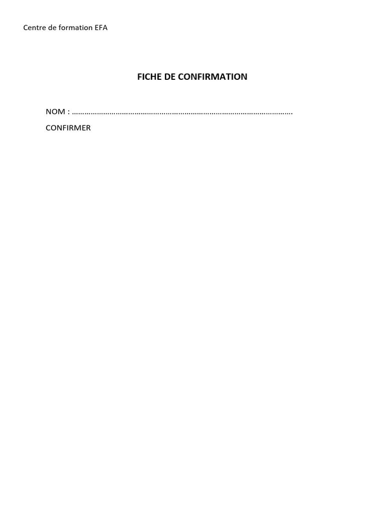 Fiche de Confirmation | PDF