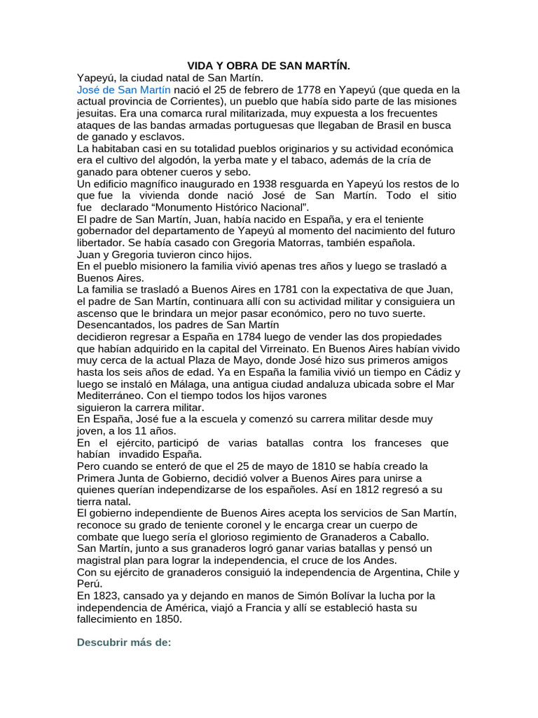 Vida y obra de José de San Martín | PDF | América del Sur