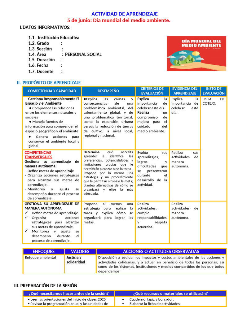 D3 A3 SESION PS. 5 de Junio Dia Mundial Del Medio Ambiente. | PDF ...