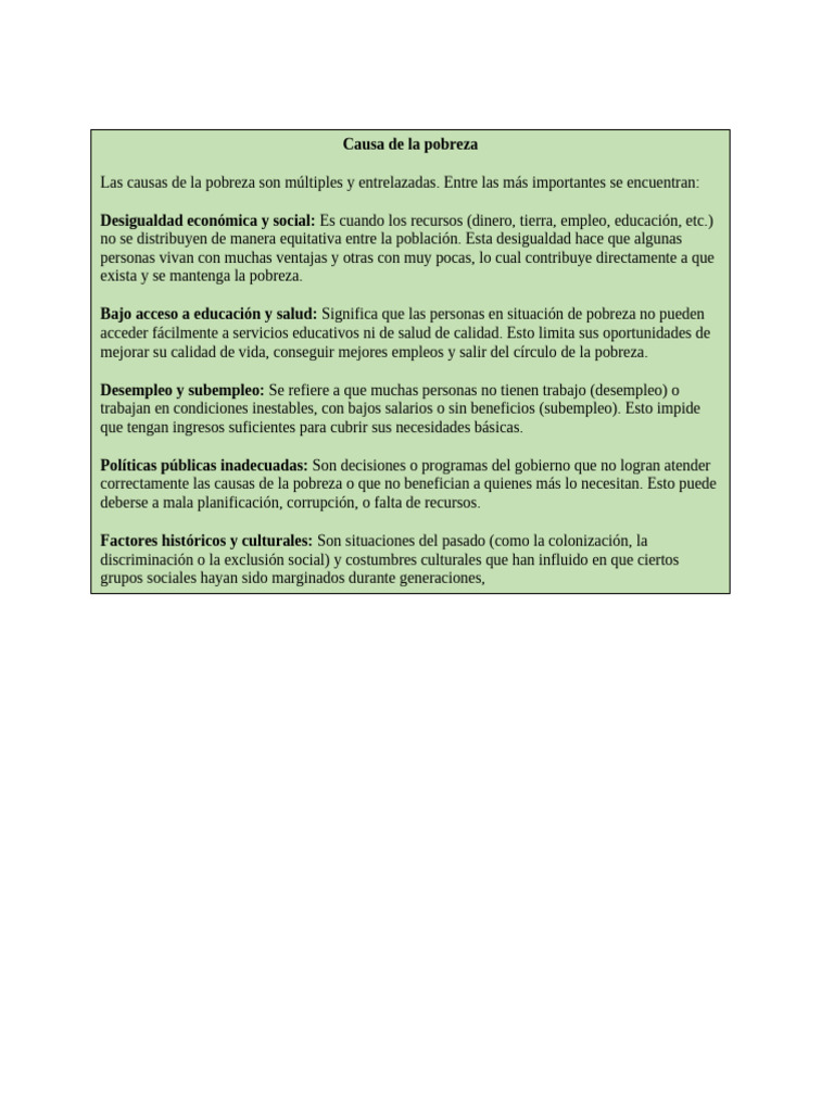 Causas de la pobreza y su impacto | PDF