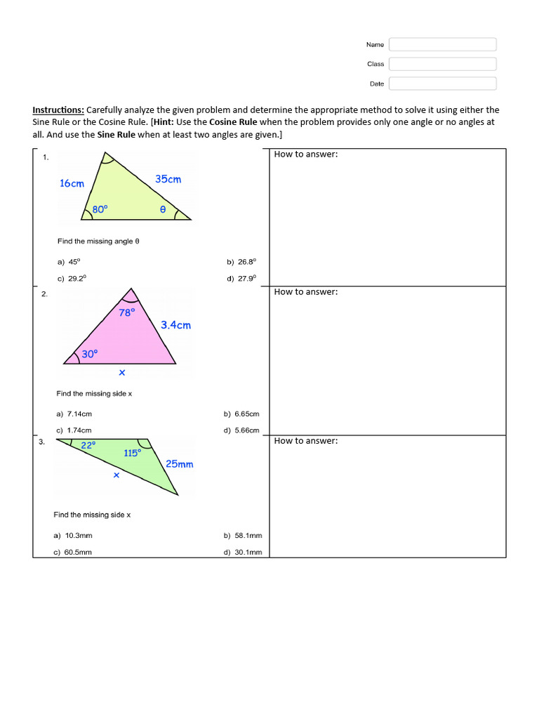 Sine and Cosine Rule Guide | PDF