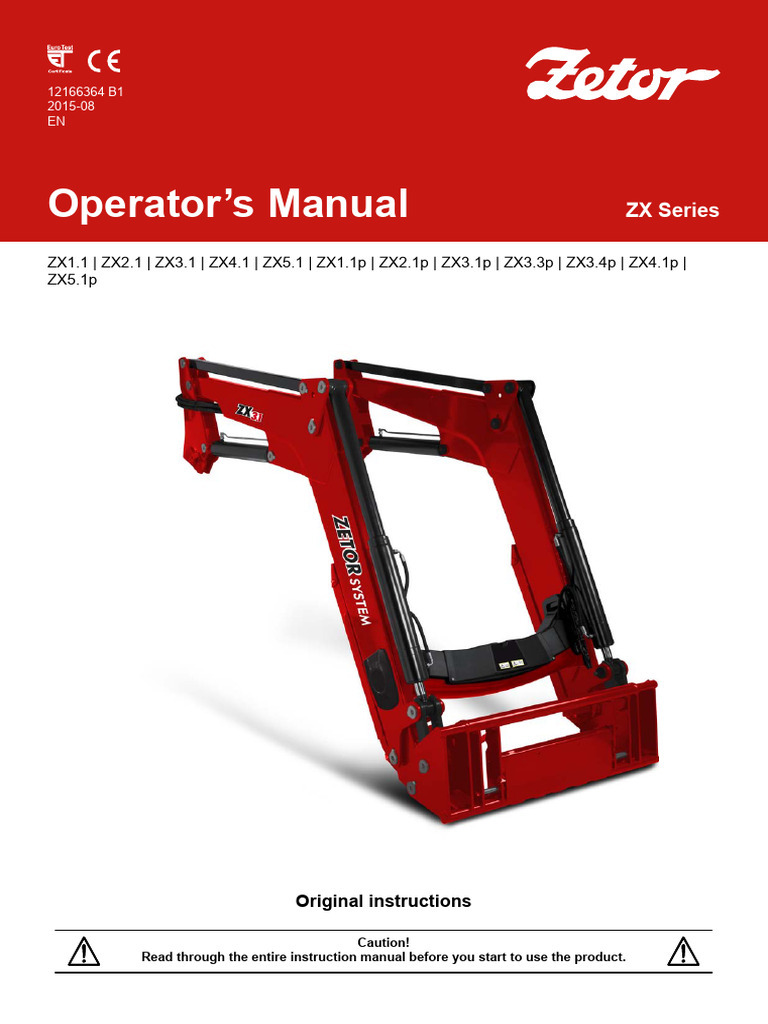 Zetor Loader ZX Operators Manual GB | PDF | Tractor | Loader