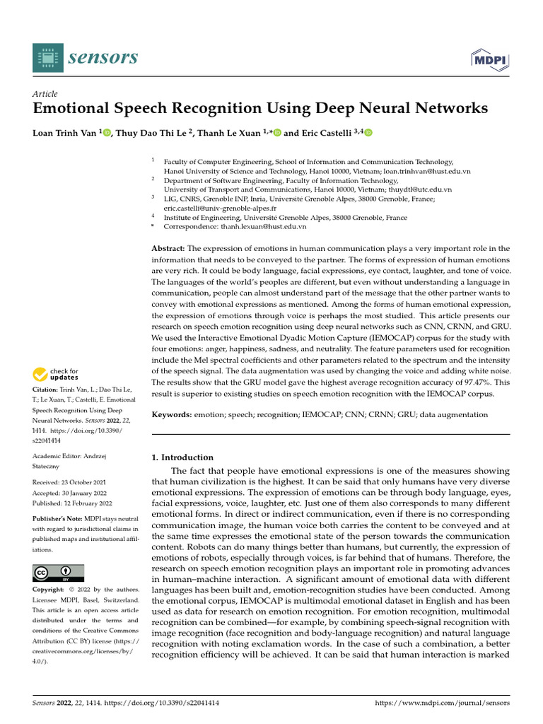 Emotional Speech Recognition Using Deep Neural Networks | PDF ...