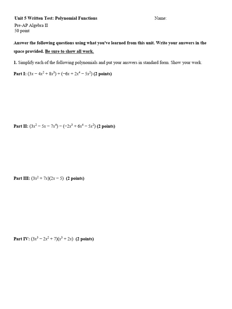 Unit 5 Written Test - Polynomial Function | PDF | Factorization | Zero ...