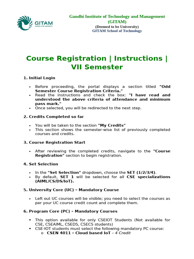 GITAM Course Registration Guide | PDF | Computing