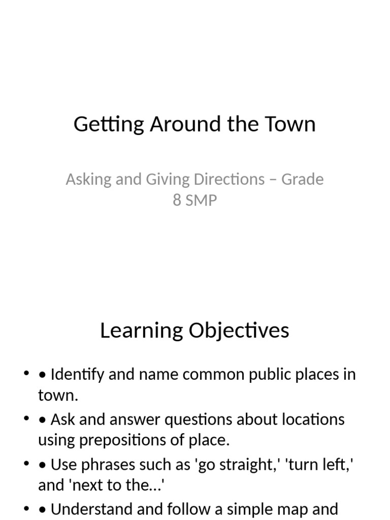 Directions in Town for Grade 8 | PDF