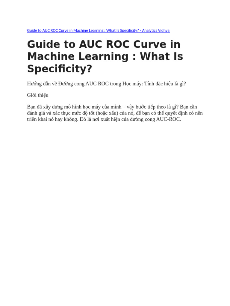 Guide To AUC ROC Curve in Machine Learning | PDF