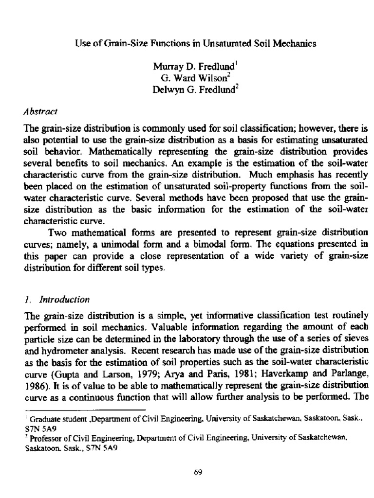 Use of Grain-Size Functions in Unsaturated Soil Mechanics - Murray D ...