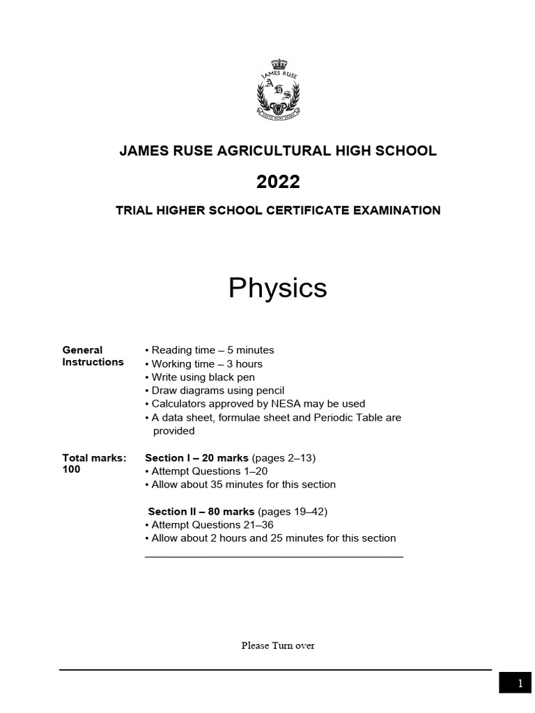 Physics Trial HSC Exam 2022 | PDF | Stars | Transformer