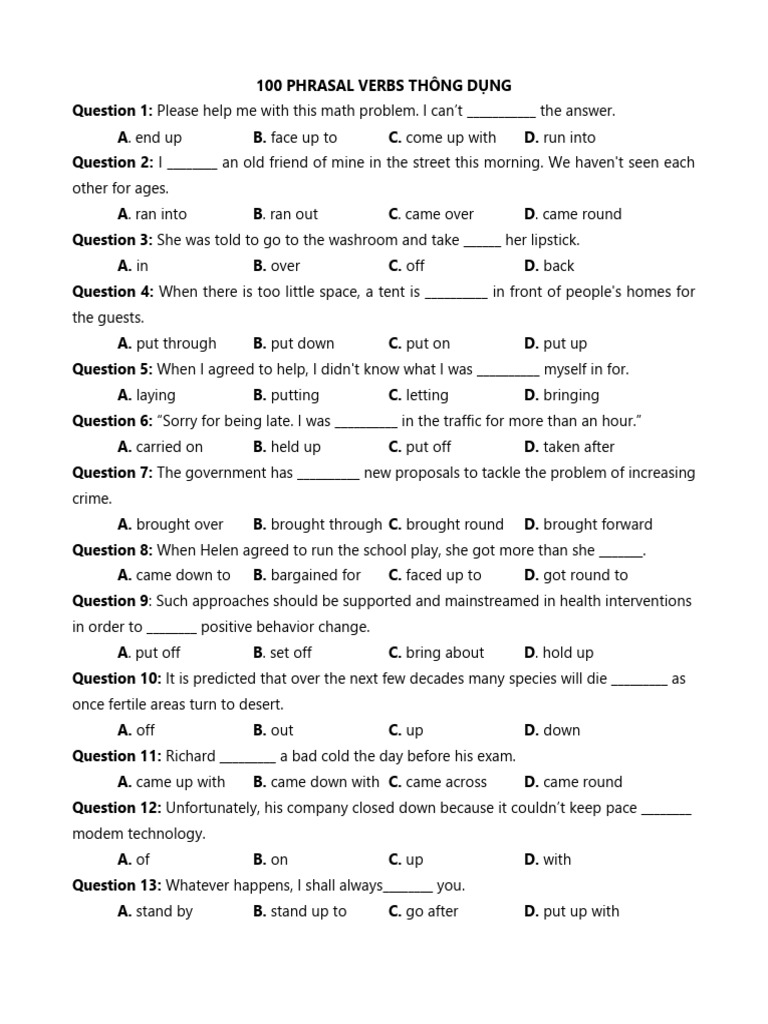 Common Phrasal Verbs Quiz | PDF