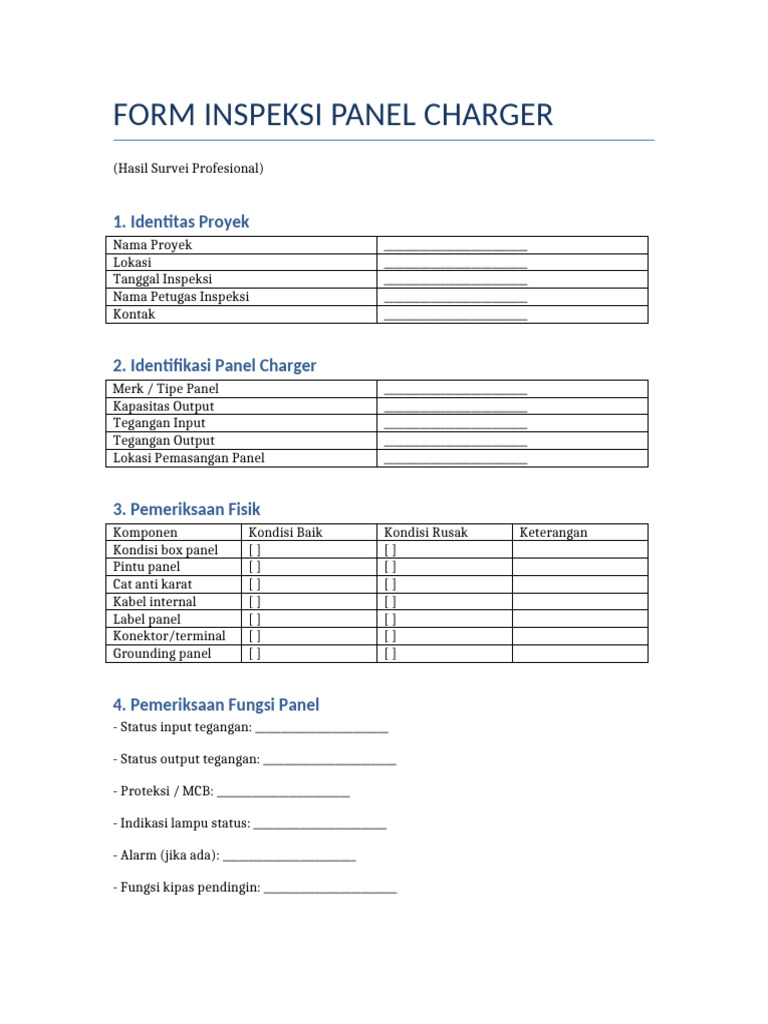 Formulir Inspeksi Panel Charger | PDF