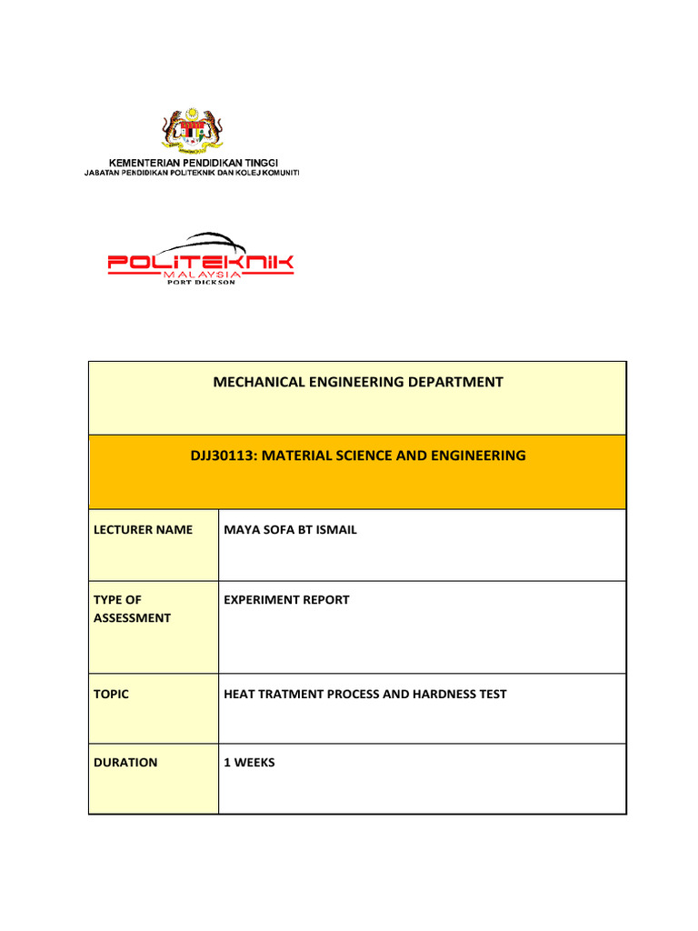 Template Report Heat Treatment - (PN Maya) 2 | PDF | Heat Treating | Crafts