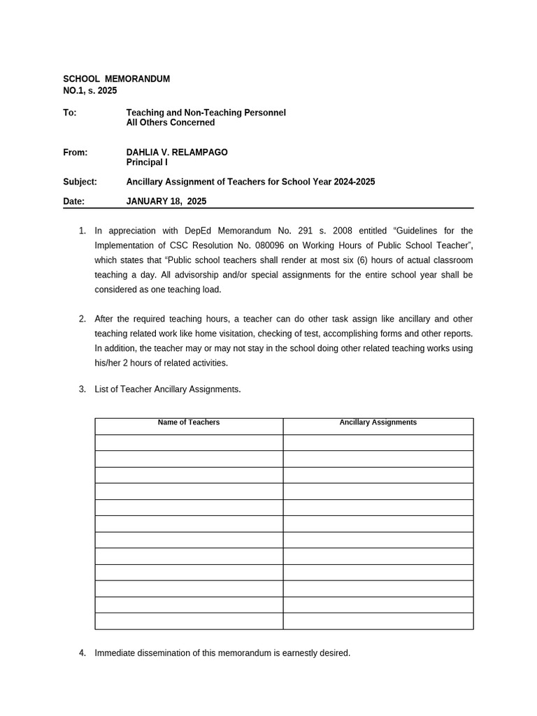 School Memo Ancilliary | PDF