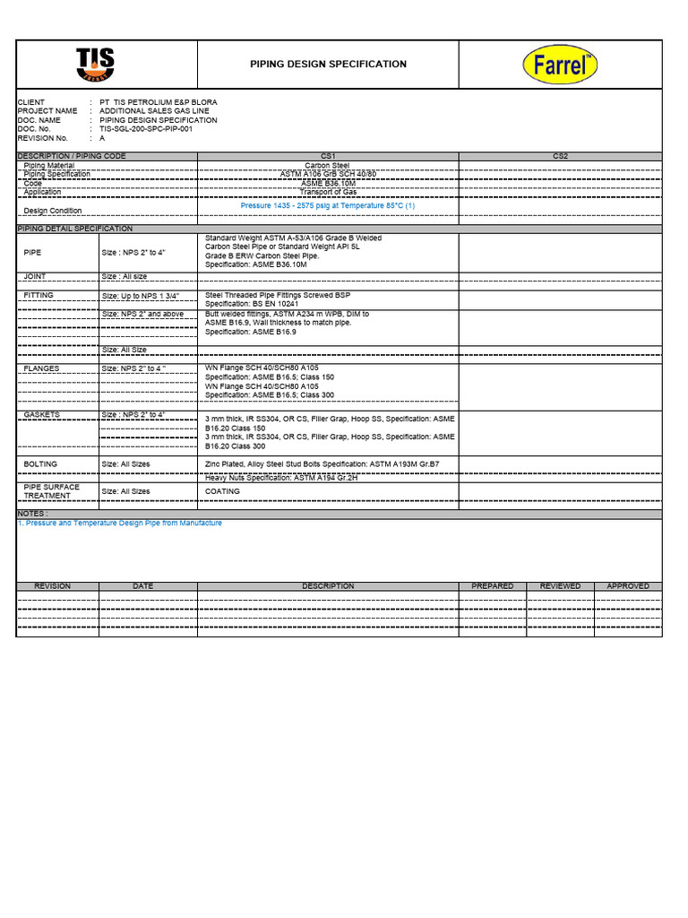 Piping Design Specification for Gas Line | PDF | Pipe (Fluid Conveyance ...